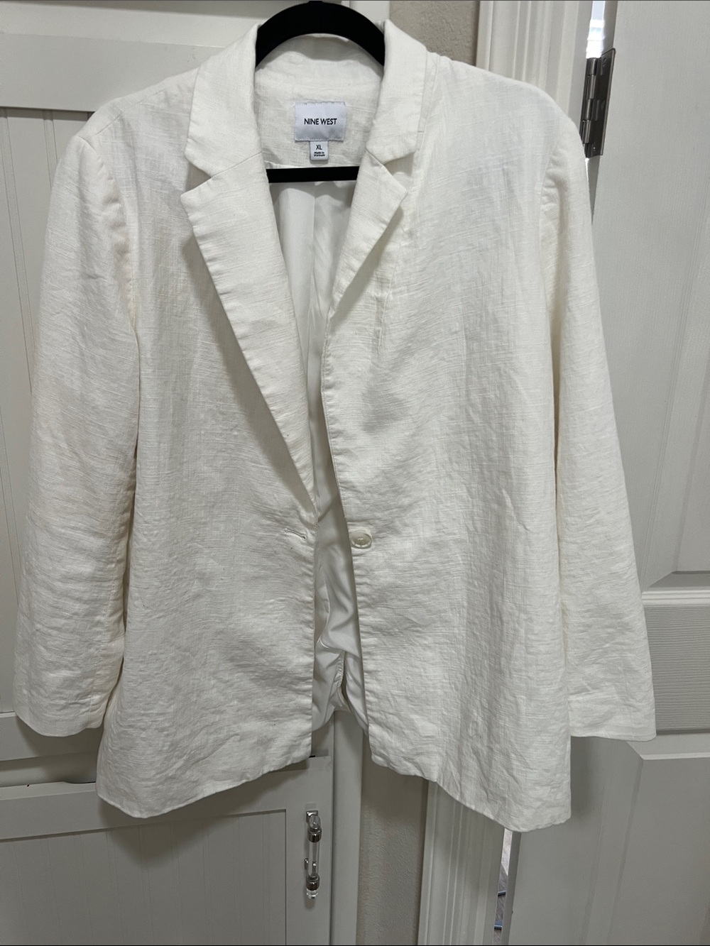 Nine West Cream Single-Button Linen Blend Blazer